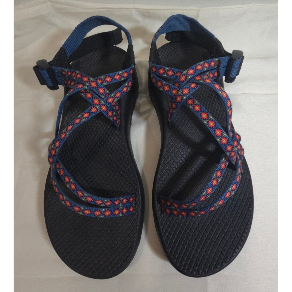 Chaco Z2 Classic Womens Sandals Blue Red Diamond Pattern Vibram Sole Size 9 NWOT